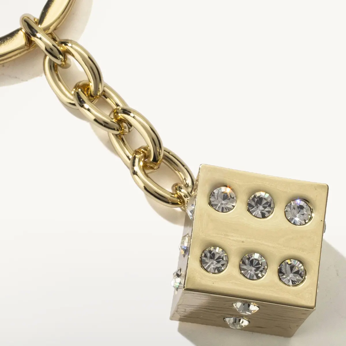 White Dice With Gold Keychain Made With Swarovski Crystals 1