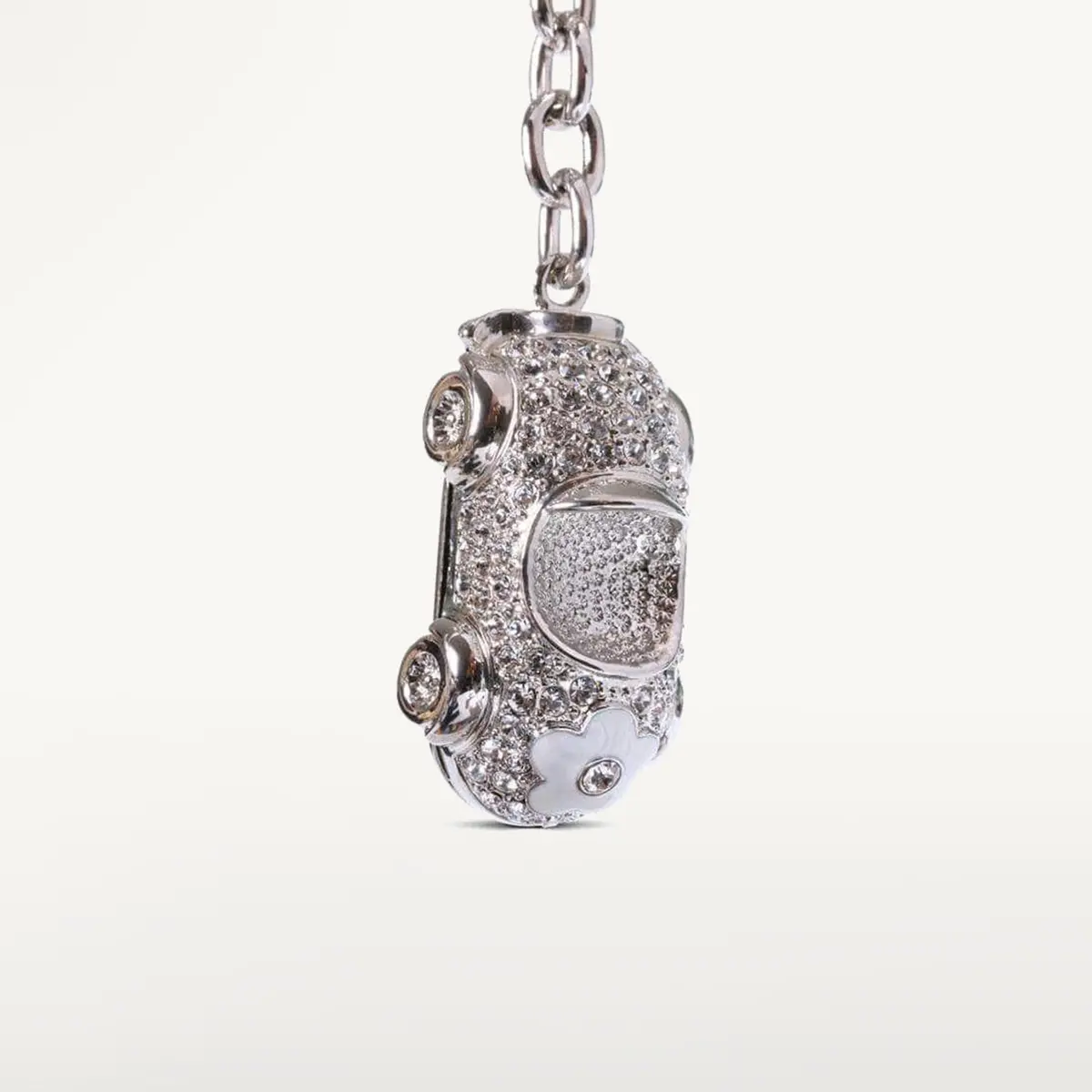 White Flower Car Keychain Made With Swarovski Crystals 1