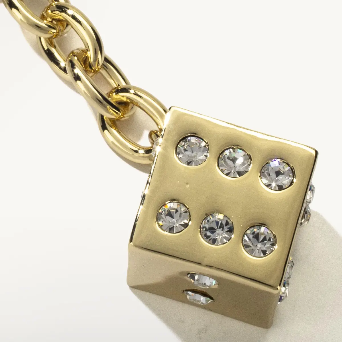 White Lv Dice With Gold Keychain Made With Swarovski Crystals 1