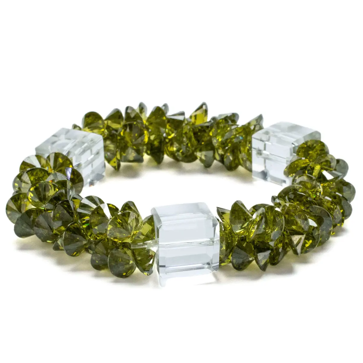 Forest Green Faceted Cubic Zirconia Crystal Elastic Bracelet 1