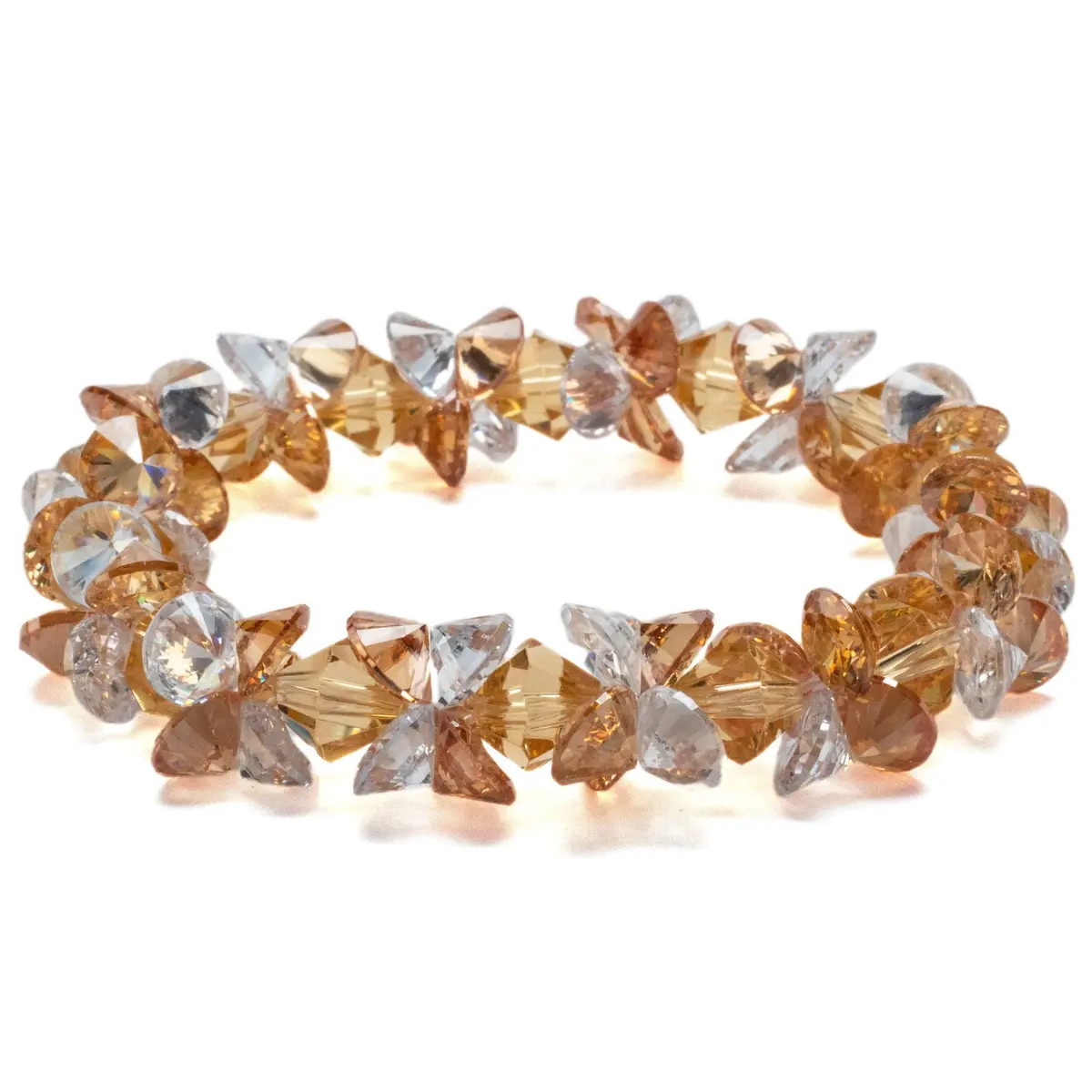 Orange And Clear Faceted Cubic Zirconia Crystal Elastic Bracelet 1