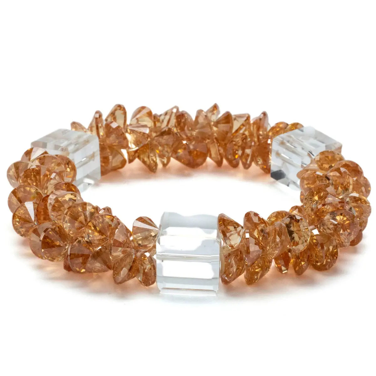 Orange And Clear Faceted Cubic Zirconia Crystal Elastic Bracelet 1
