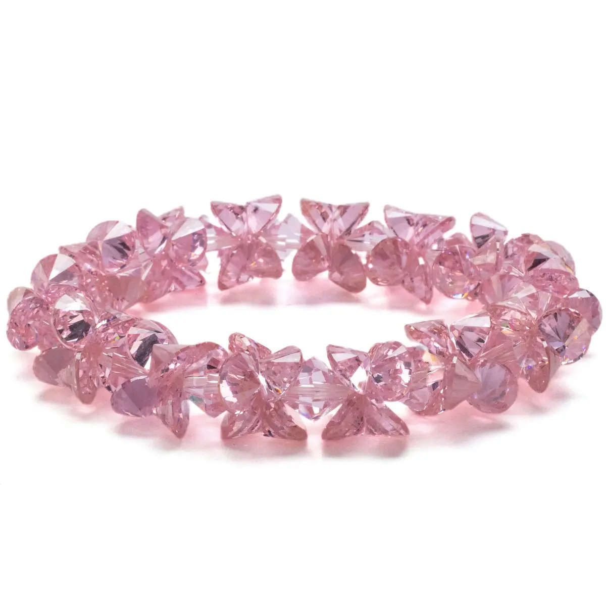 Peony Pink Faceted Cubic Zirconia Crystal Elastic Bracelet 1