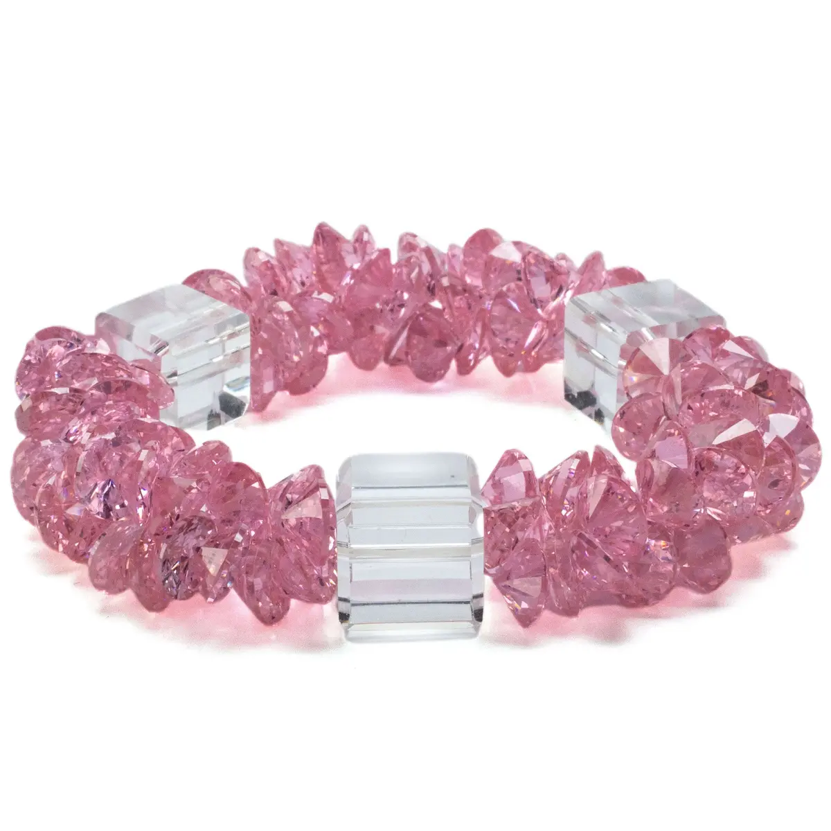 Pink Cherry Blossom Faceted Cubic Zirconia Crystal Elastic Bracelet 1