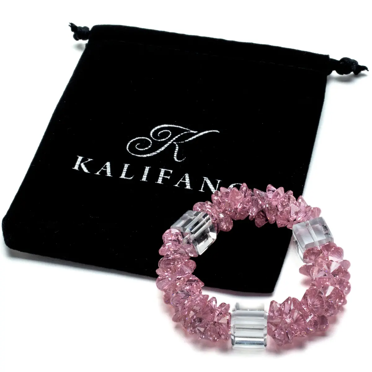 Pink Cherry Blossom Faceted Cubic Zirconia Crystal Elastic Bracelet 2