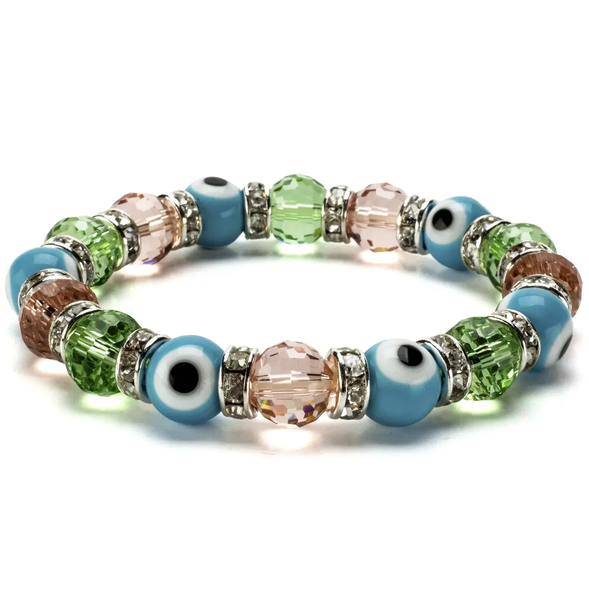 Multicolor Evil Eye Glass Bracelet With Cubic Zirconia Crystals 1