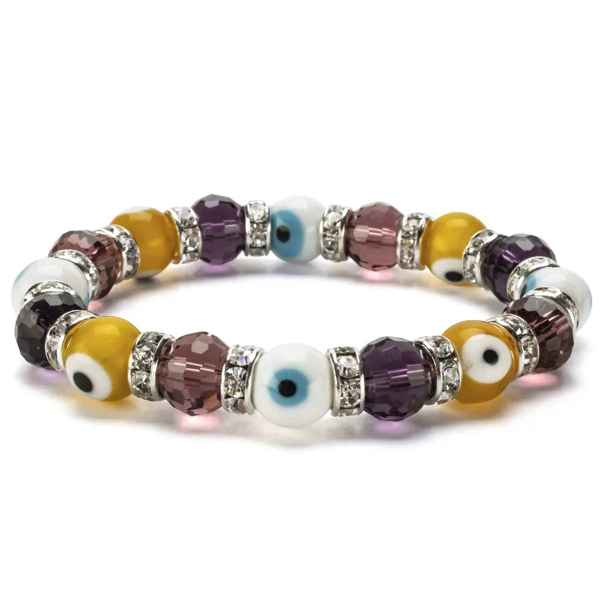 Multicolor Evil Eye Glass Bracelet With Cubic Zirconia Crystals 1