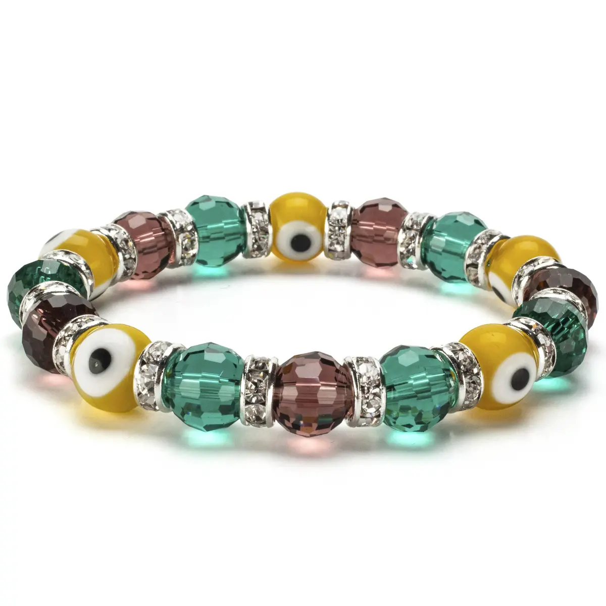 Multicolor Evil Eye Glass Bracelet With Cubic Zirconia Crystals 1