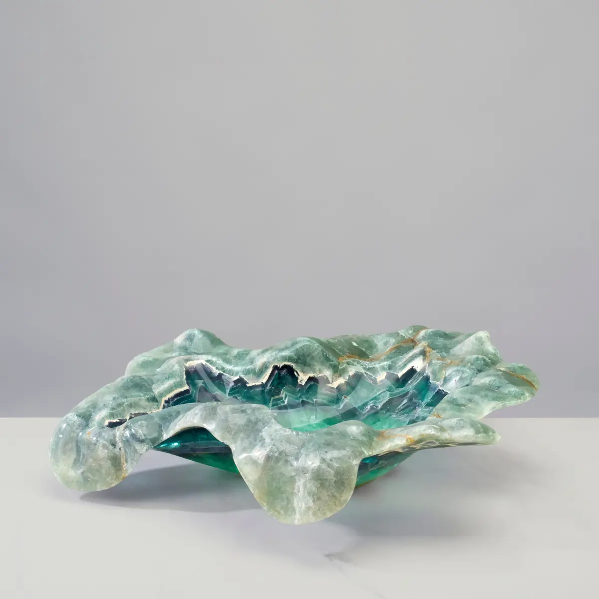 18" Rainbow Fluorite Hand Carved Bowl 1