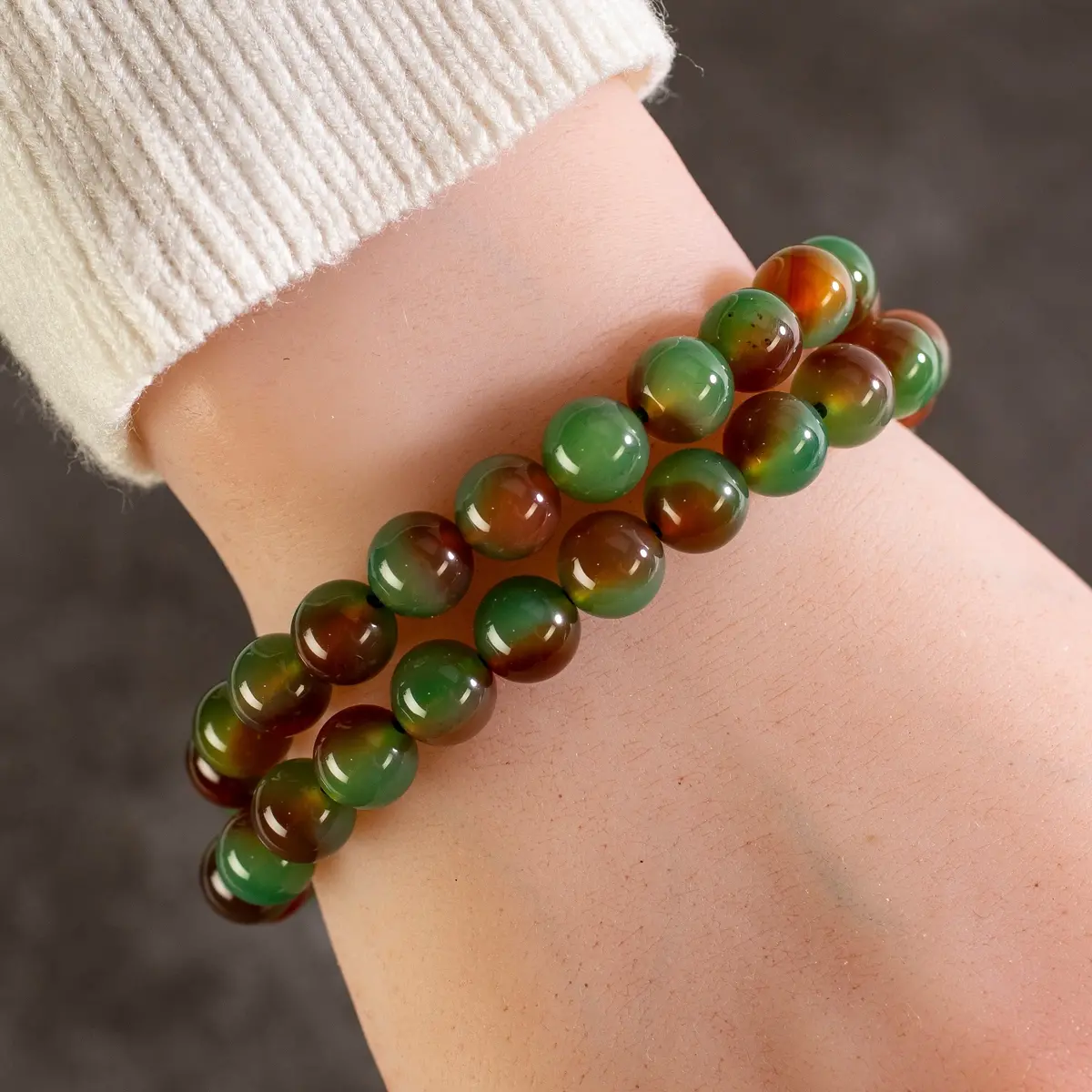 Agate 8Mm Beads Double Wrap Elastic Gemstone Bracelet 1
