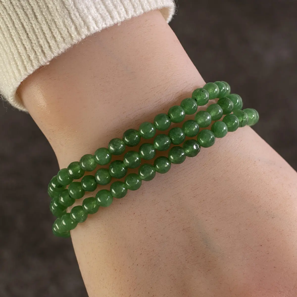 Aventurine 5Mm Gemstone Beads Triple Wrap Elastic Bracelet 1