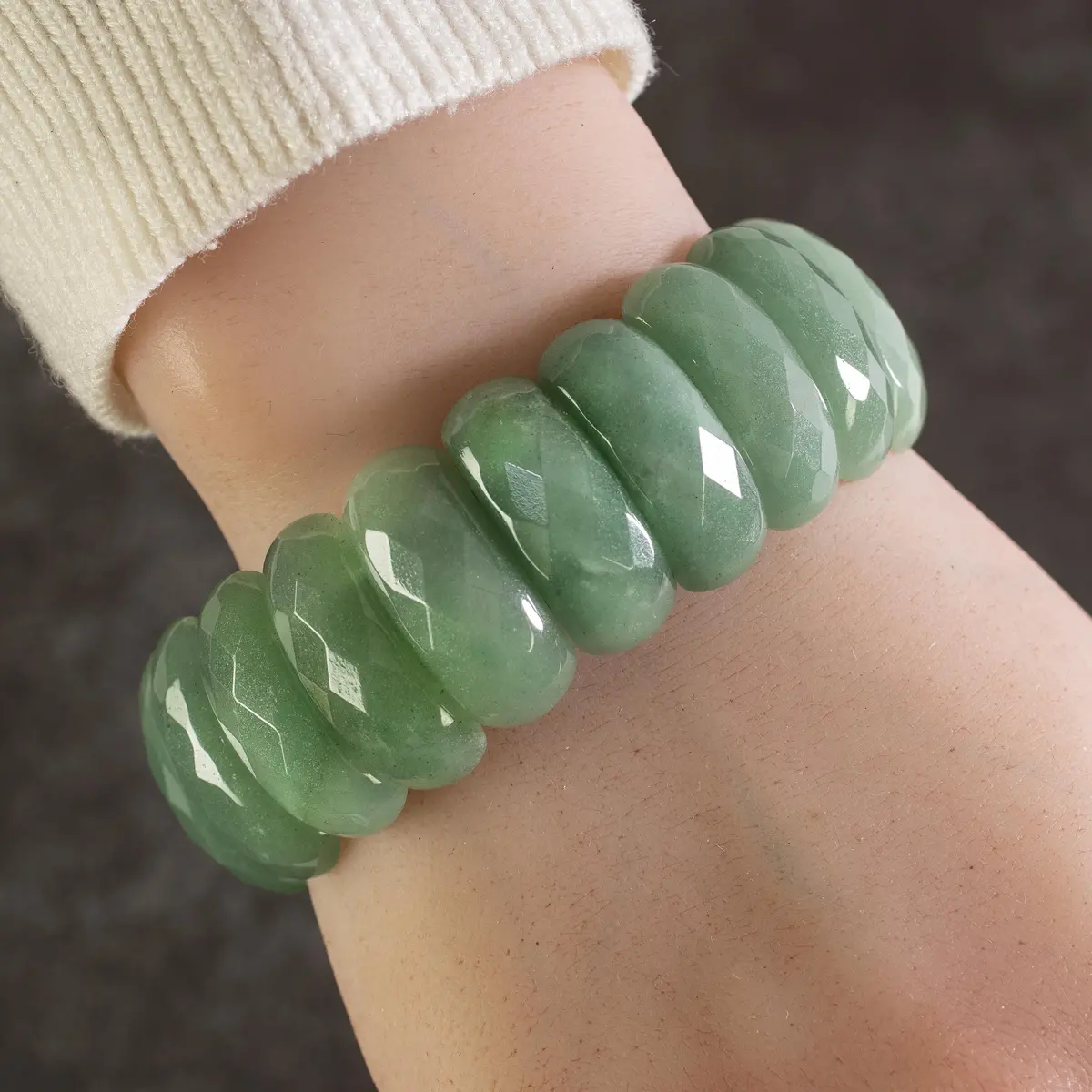 Aventurine Faceted Elastic Gemstone Bracelet 1