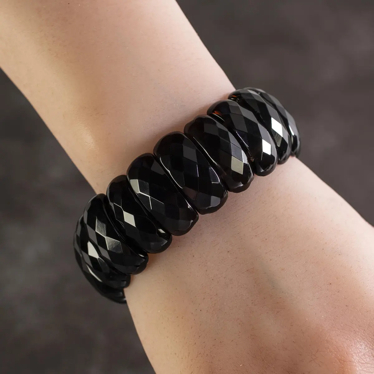 Smokey Quartz Faceted Natural Gemstone Elastic Bracelet 1