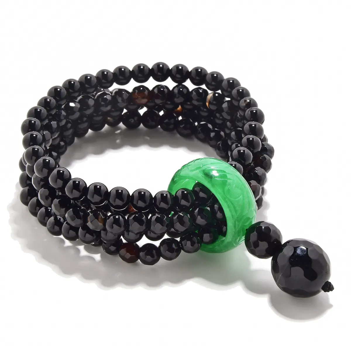 Black Enhanced 6Mm Agate With Jade Ring Gemstone Bead Elastic Bracelet 1