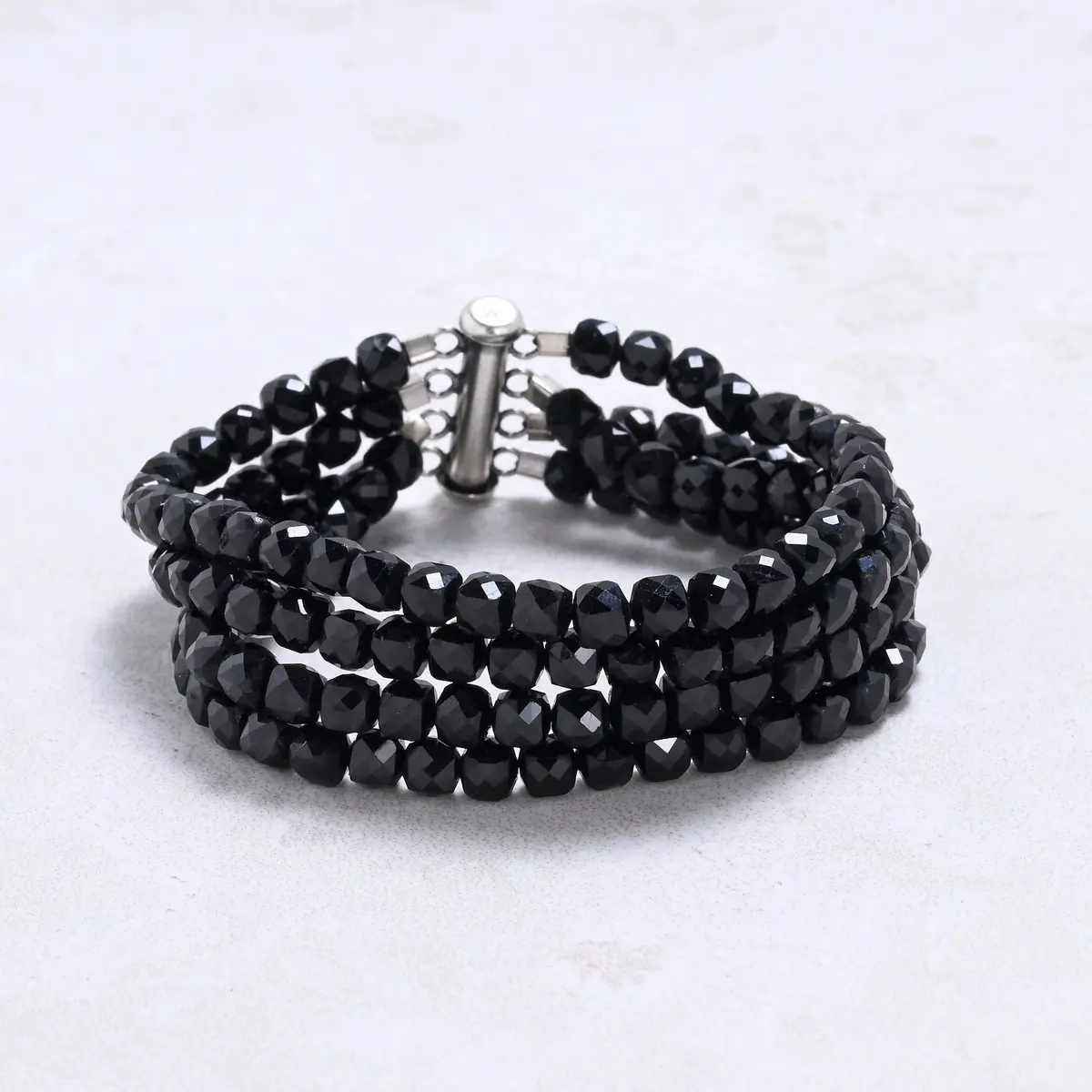 Black Tourmaline 4Mm Cube Gemstone Bracelet With Sterling Silver Clasp 1