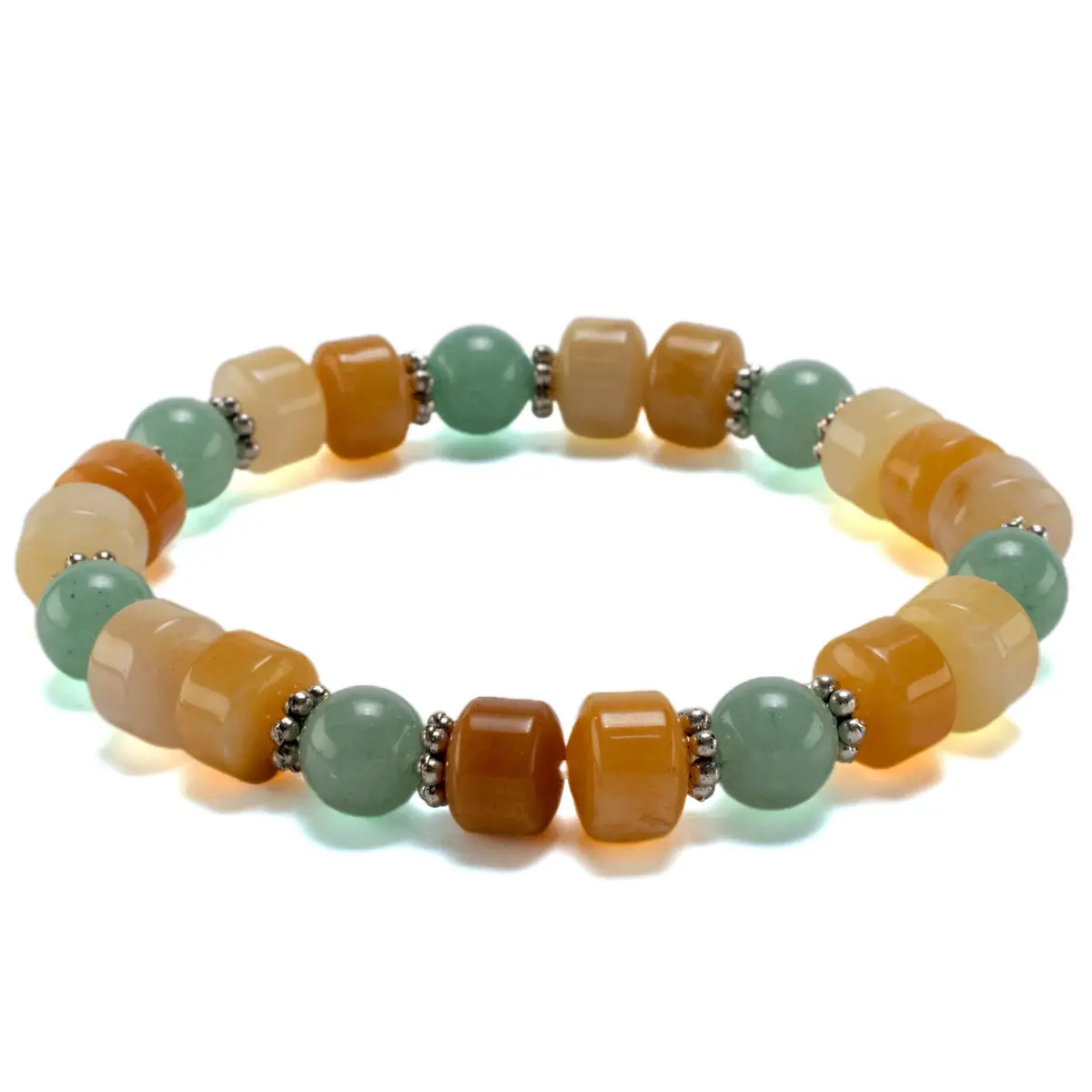 Butter Jade Wheel Shaped Bead And Round Aventurine With Crystal Accent Beads Gemstone Elastic Bracelet 1