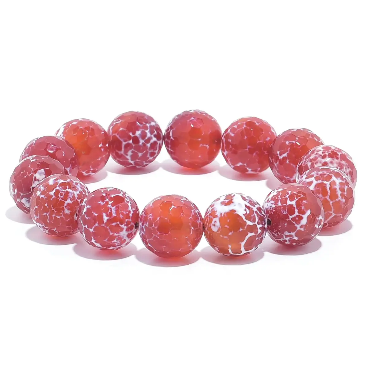 Carnelian Faceted Natural 14Mm Gemstone Bead Elastic Bracelet 1