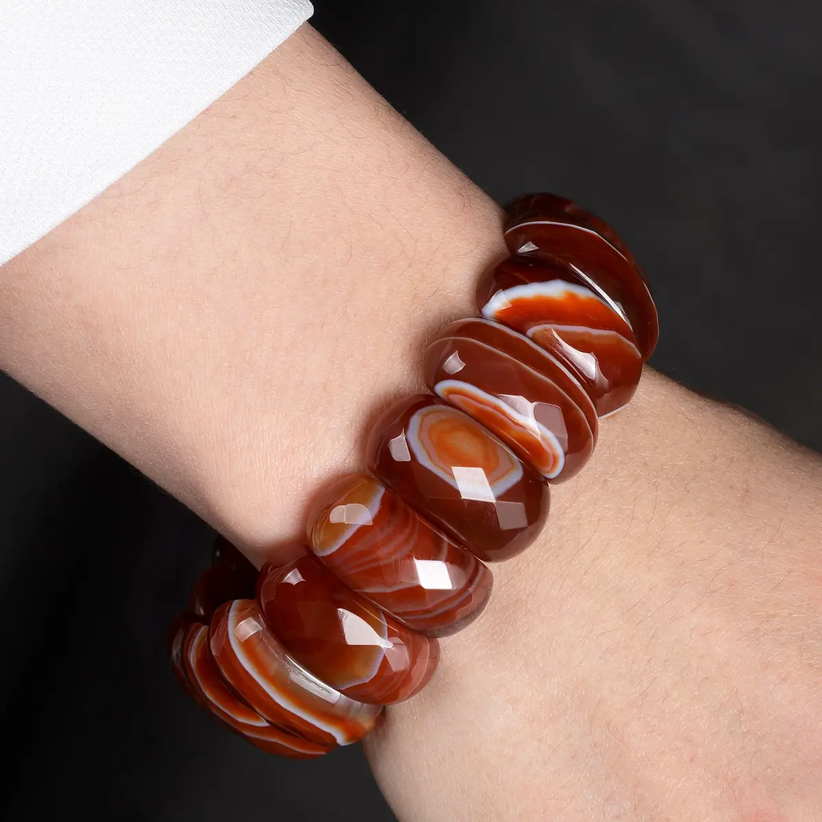 Carnelian Rectangular & Faceted Natural Gemstone Elastic Bracelet 1