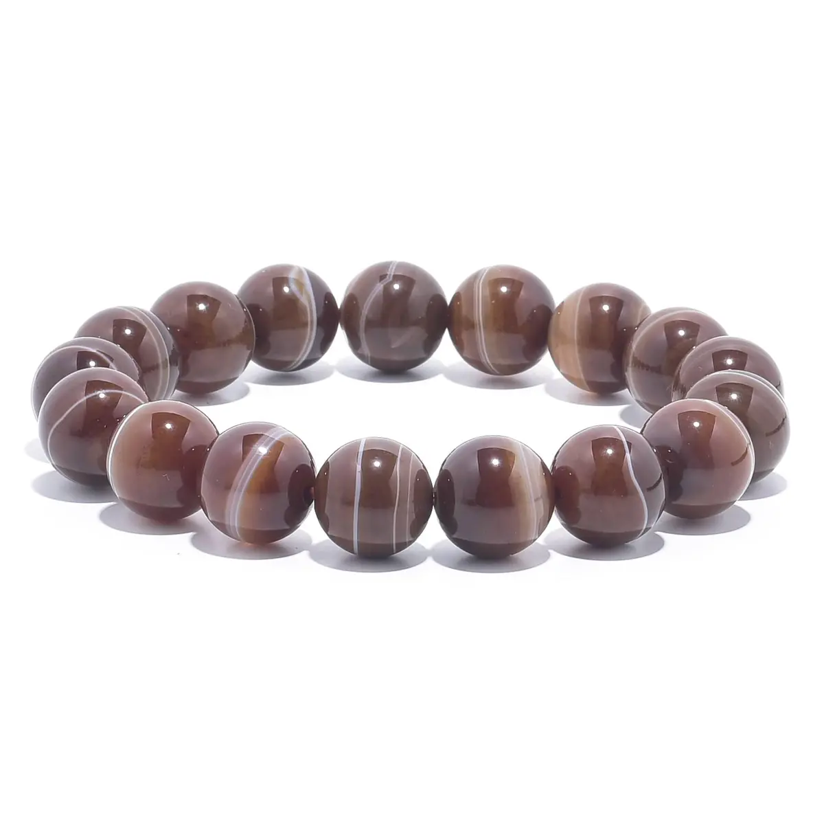Espresso Agate Natural 14Mm Gemstone Bead Elastic Bracelet 1