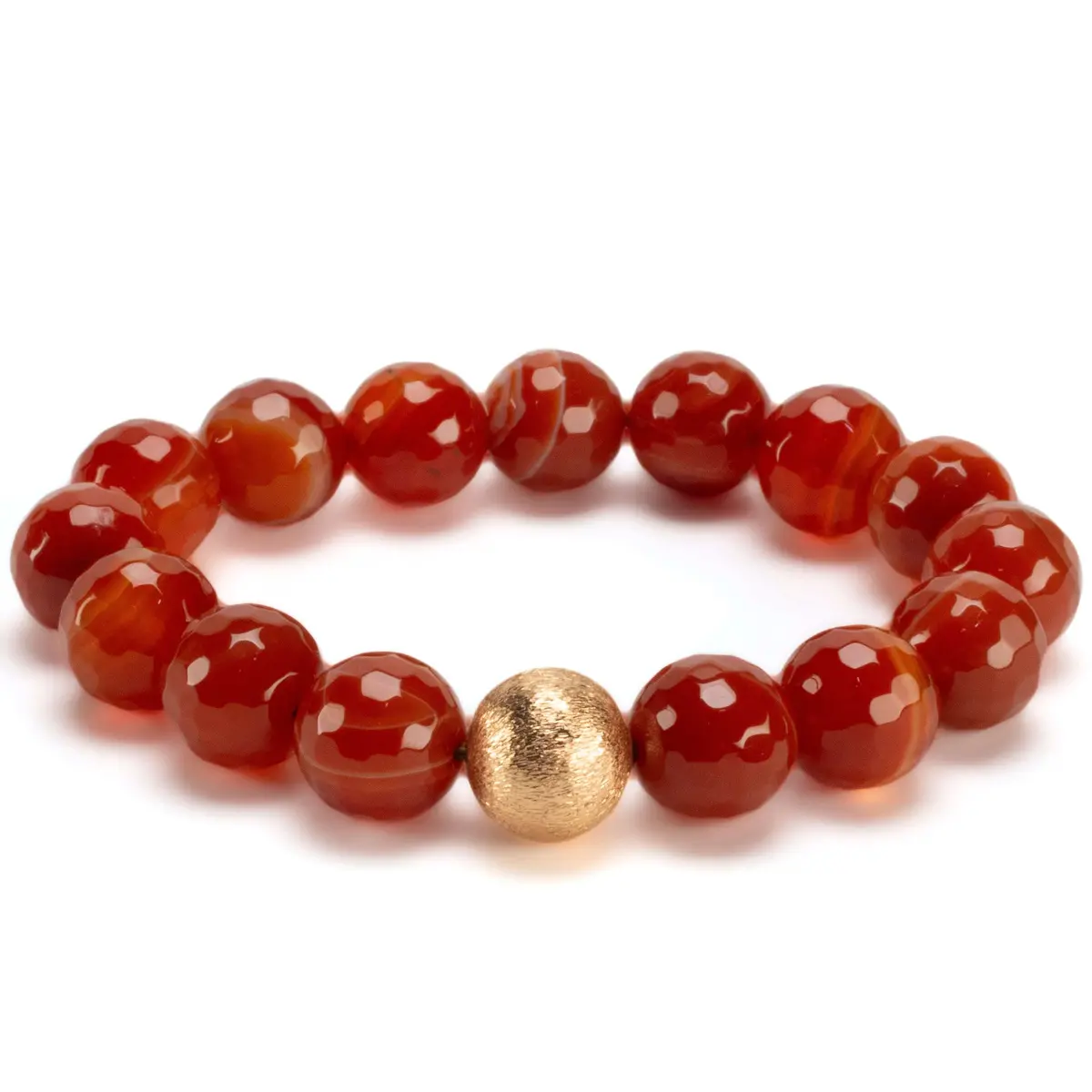 Faceted Carnelian 12Mm Gemstone Elastic Bracelet With Matte Gold Accent Bead 1