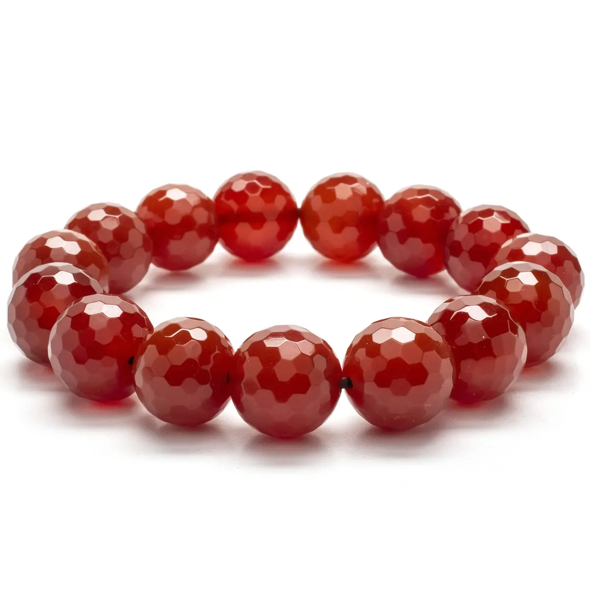 Faceted Carnelian 12Mm Gemstone Bead Elastic Bracelet 1