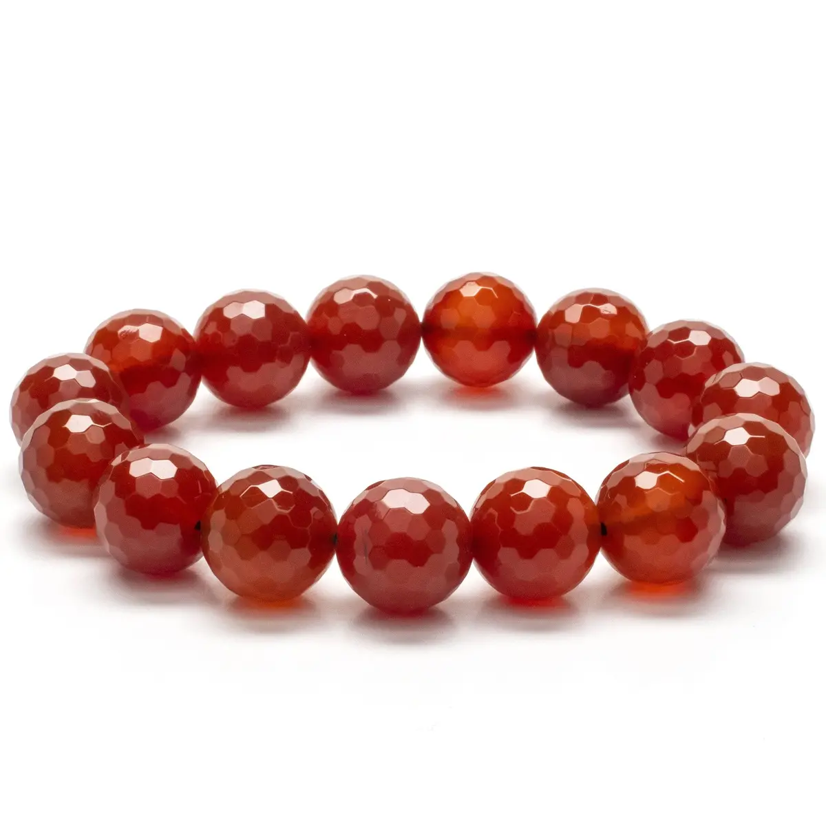 Faceted Carnelian 14Mm Gemstone Bead Elastic Bracelet 1