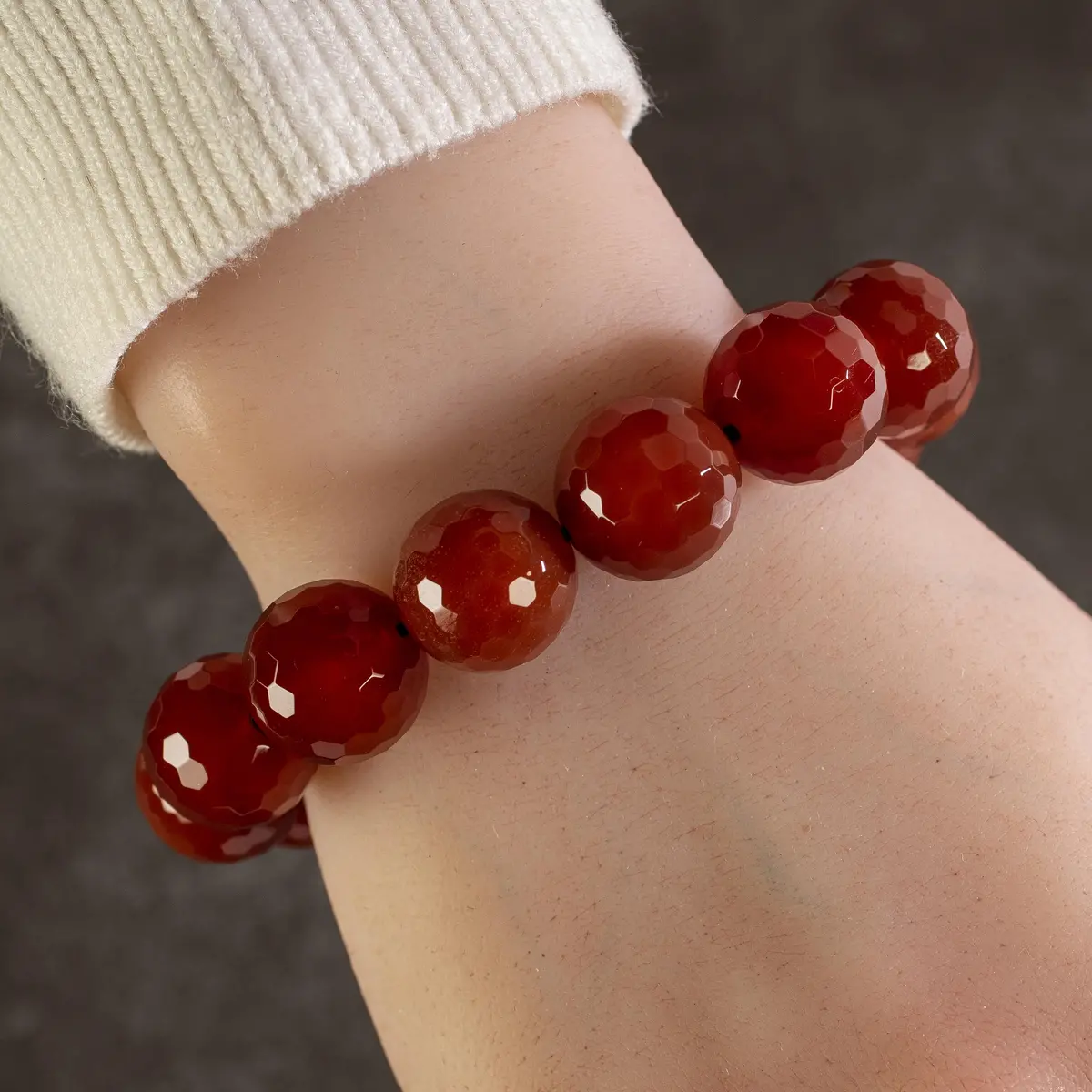 Faceted Carnelian 16Mm Gemstone Bead Elastic Bracelet 1