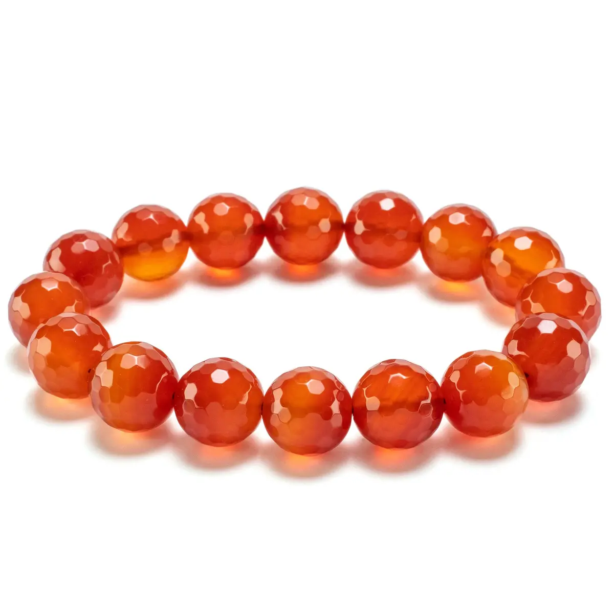Faceted Carnelian 12Mm Round Beads Gemstone Elastic Bracelet 1