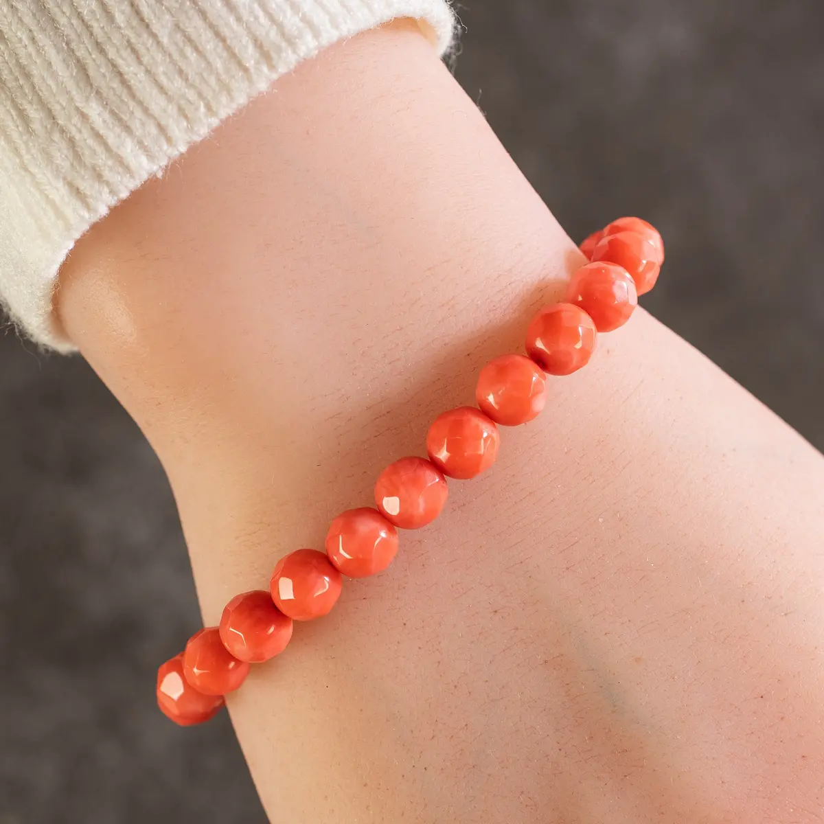 Faceted Color Enhanced Jade 7Mm Bead Gemstone Elastic Bracelet 1