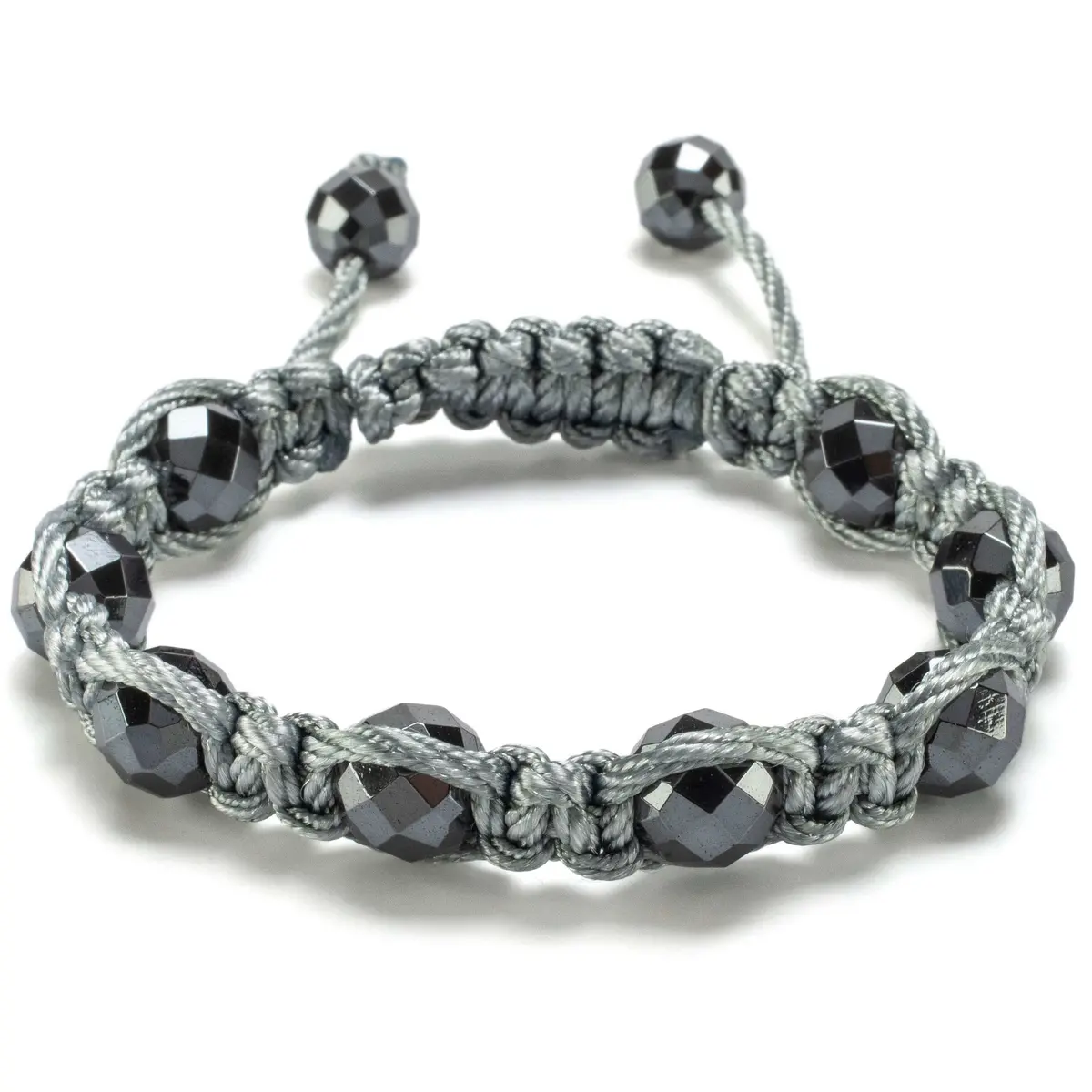 Faceted Hematite 10Mm Beads Grey Rope Adaptive Bracelet 1
