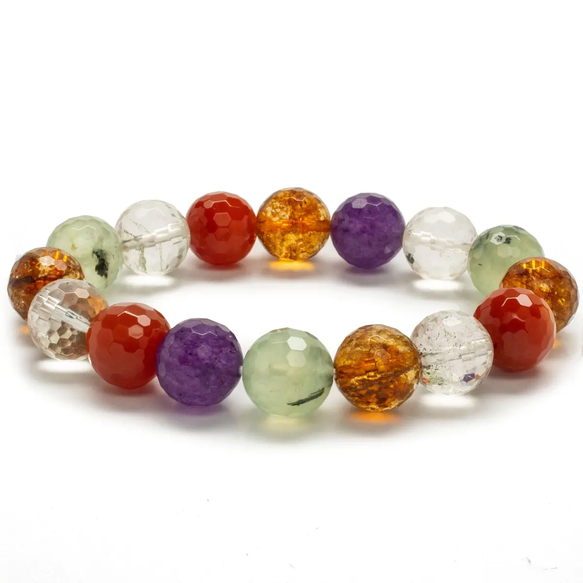 Faceted Mutli Natural Gemstone 12Mm Bead Elastic Bracelet 1