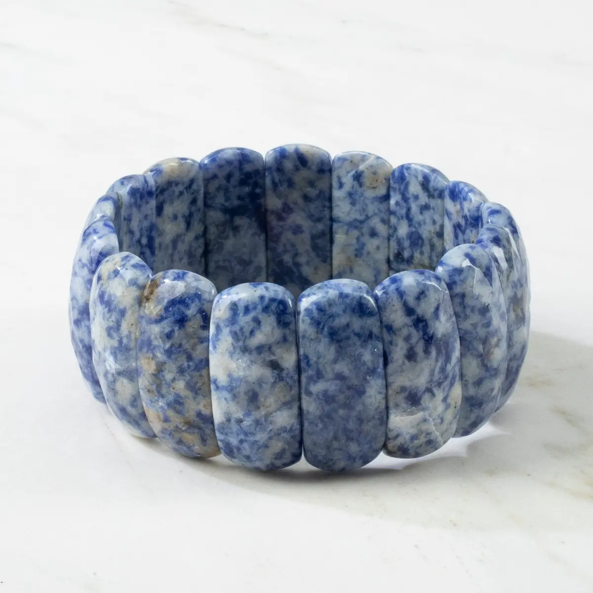 Faceted Sodalite Rectangular Natural Gemstone Elastic Bracelet 1