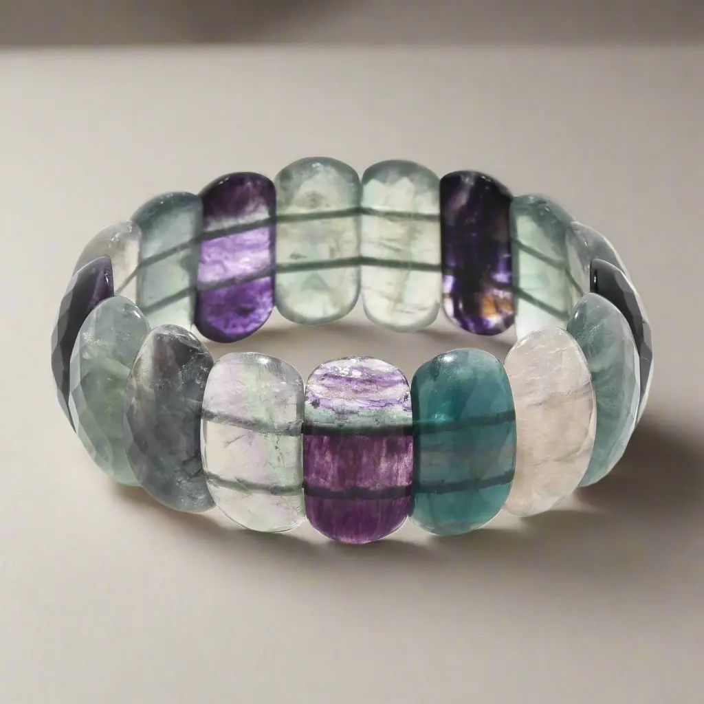 Fluorite Faceted Gemstone Bead Elastic Bracelet 1