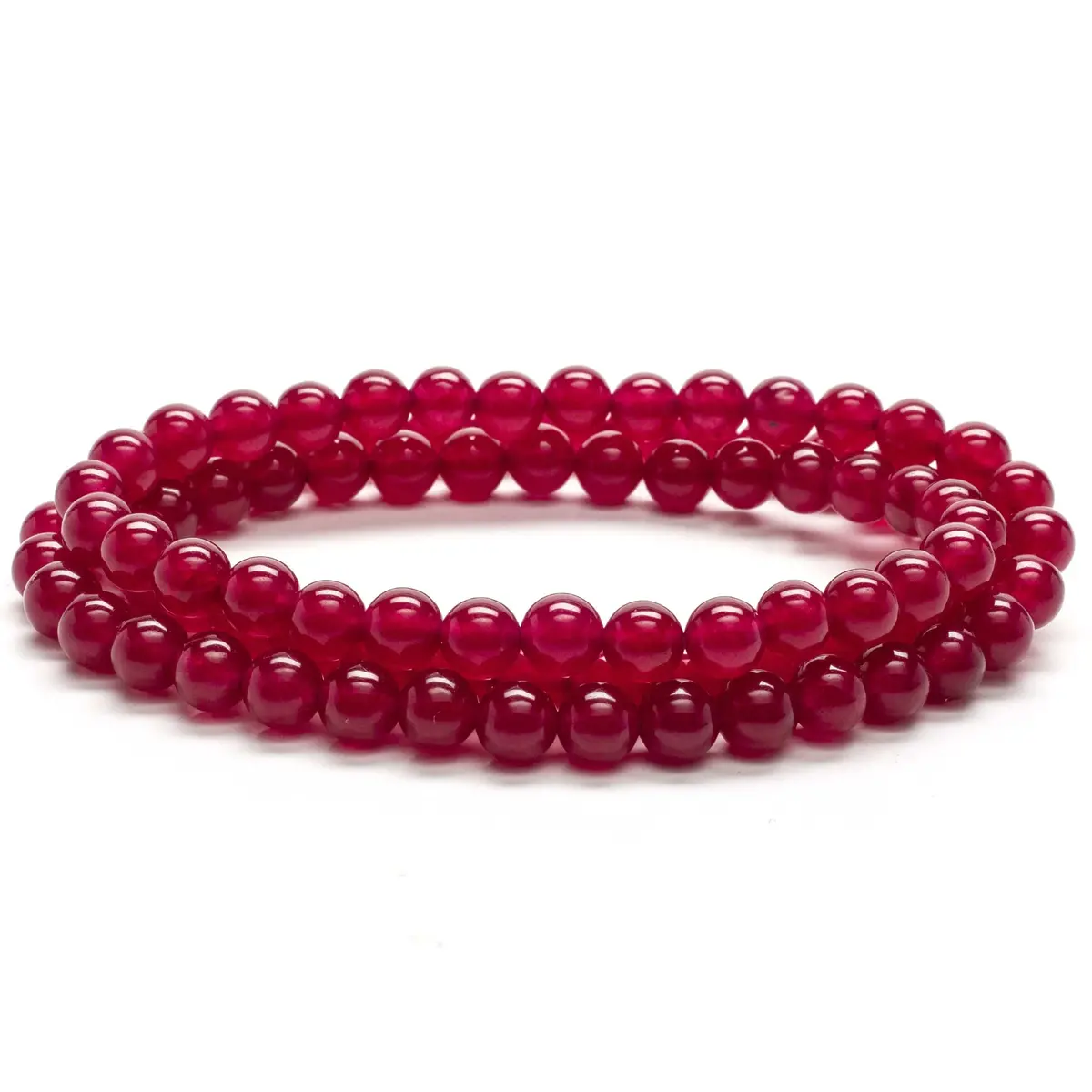 Fuchsia Agate 6Mm Bead Triple Wrap Elastic Gemstone Bracelet 1