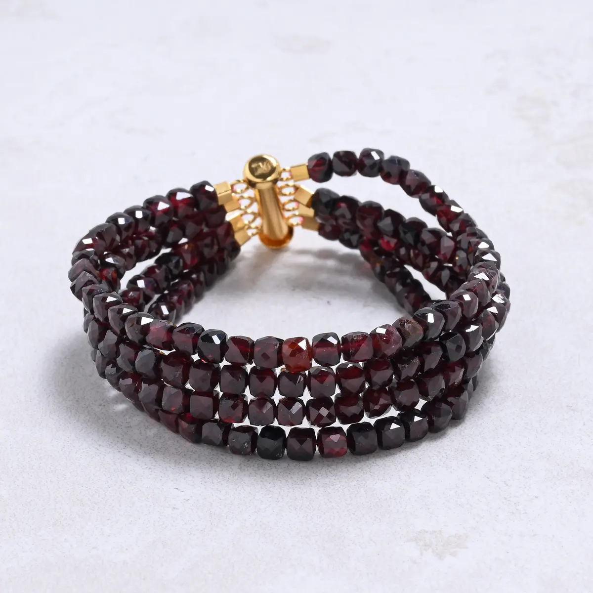 Garnet 4Mm Cube Gemstone Bracelet With Sterling Silver Clasp 1