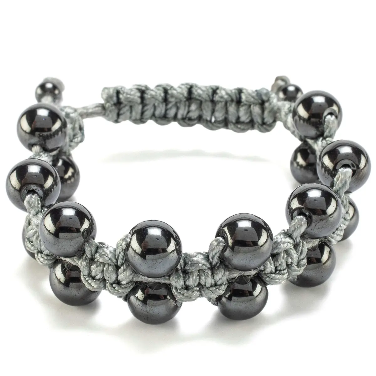 Hematite 10Mm Beads Double Layer Grey Rope Adaptive Bracelet 1