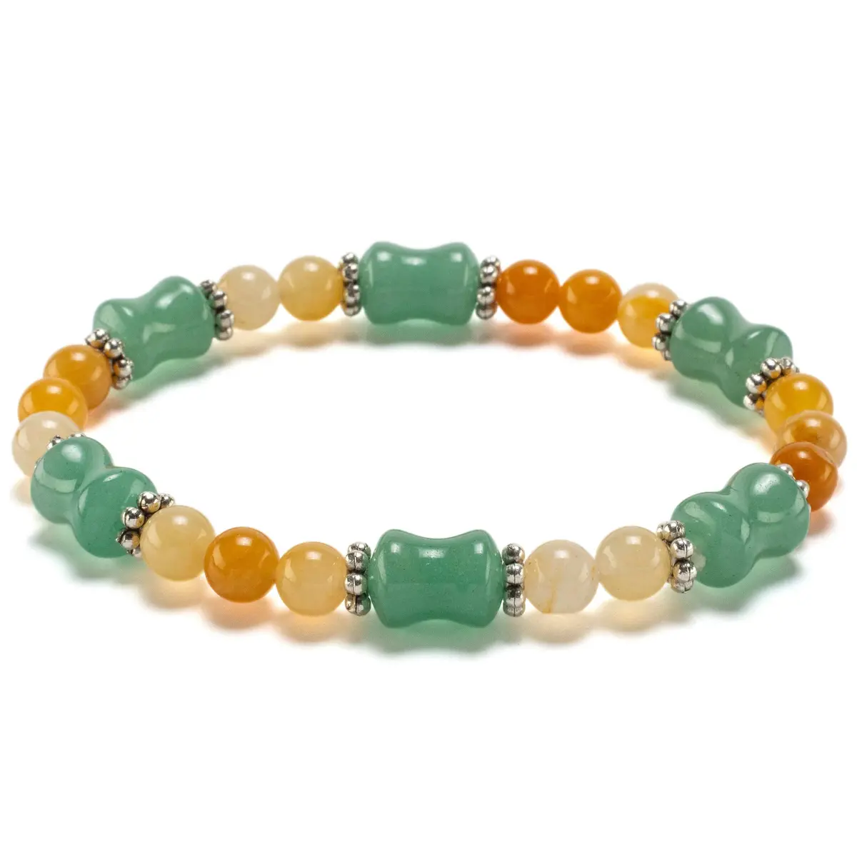 Hourglass Aventurine Bead And Round Butter Jade With Crystal Accent Beads Gemstone Elastic Bracelet 1