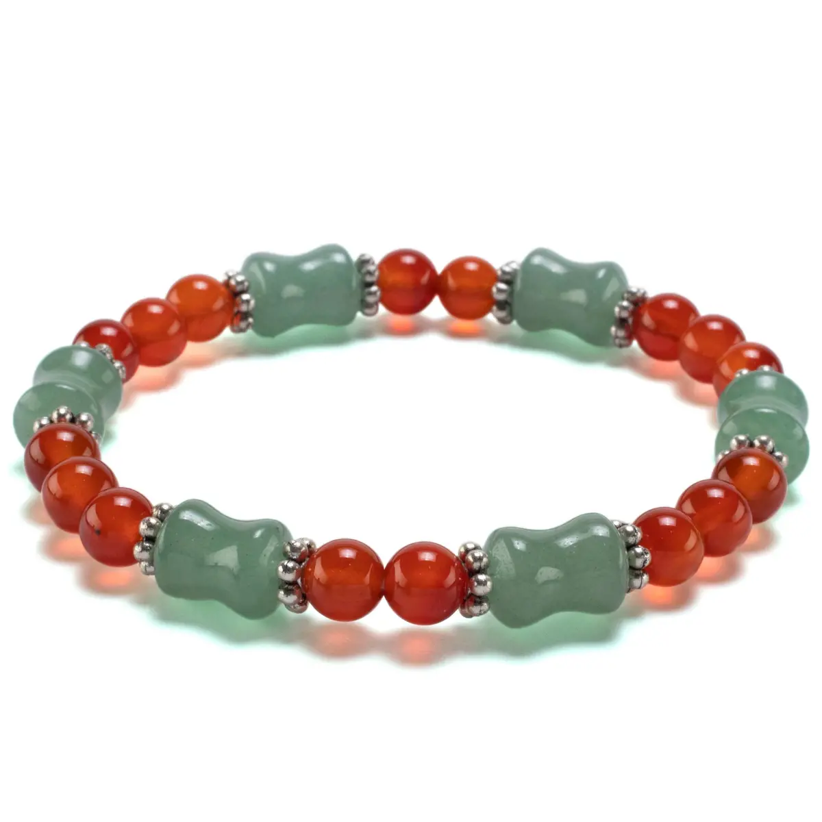 Hourglass Aventurine Bead And Round Carnelian With Crystal Accent Beads Gemstone Elastic Bracelet 1