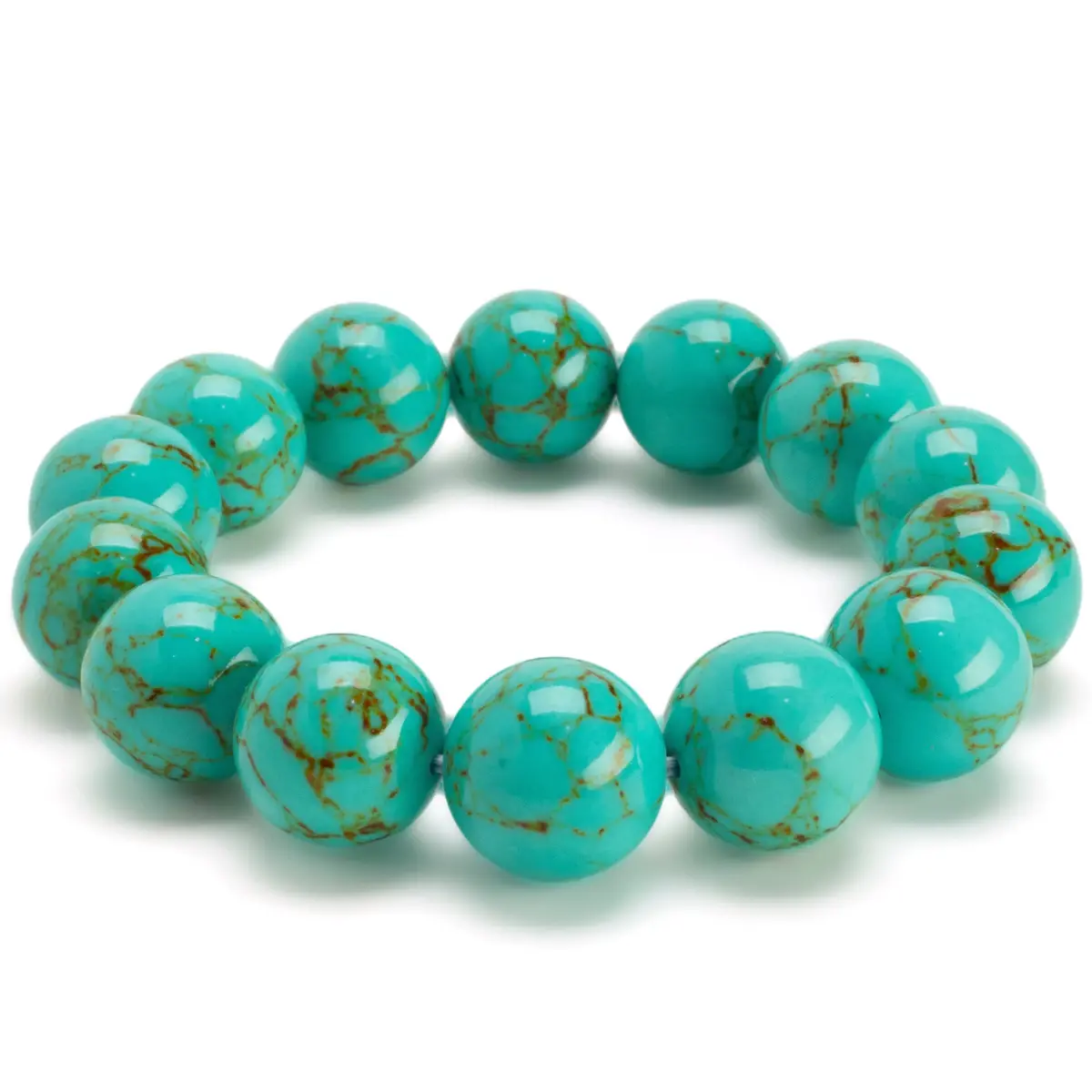 Howlite Turquoise 16Mm Gemstone Bead Elastic Bracelet 1