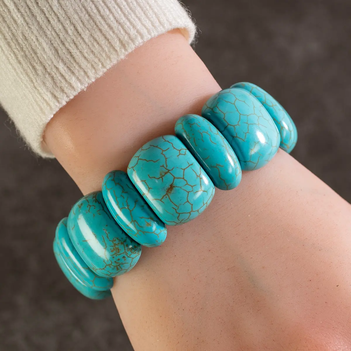 Howlite Turquoise Gemstone Elastic Bracelet 1