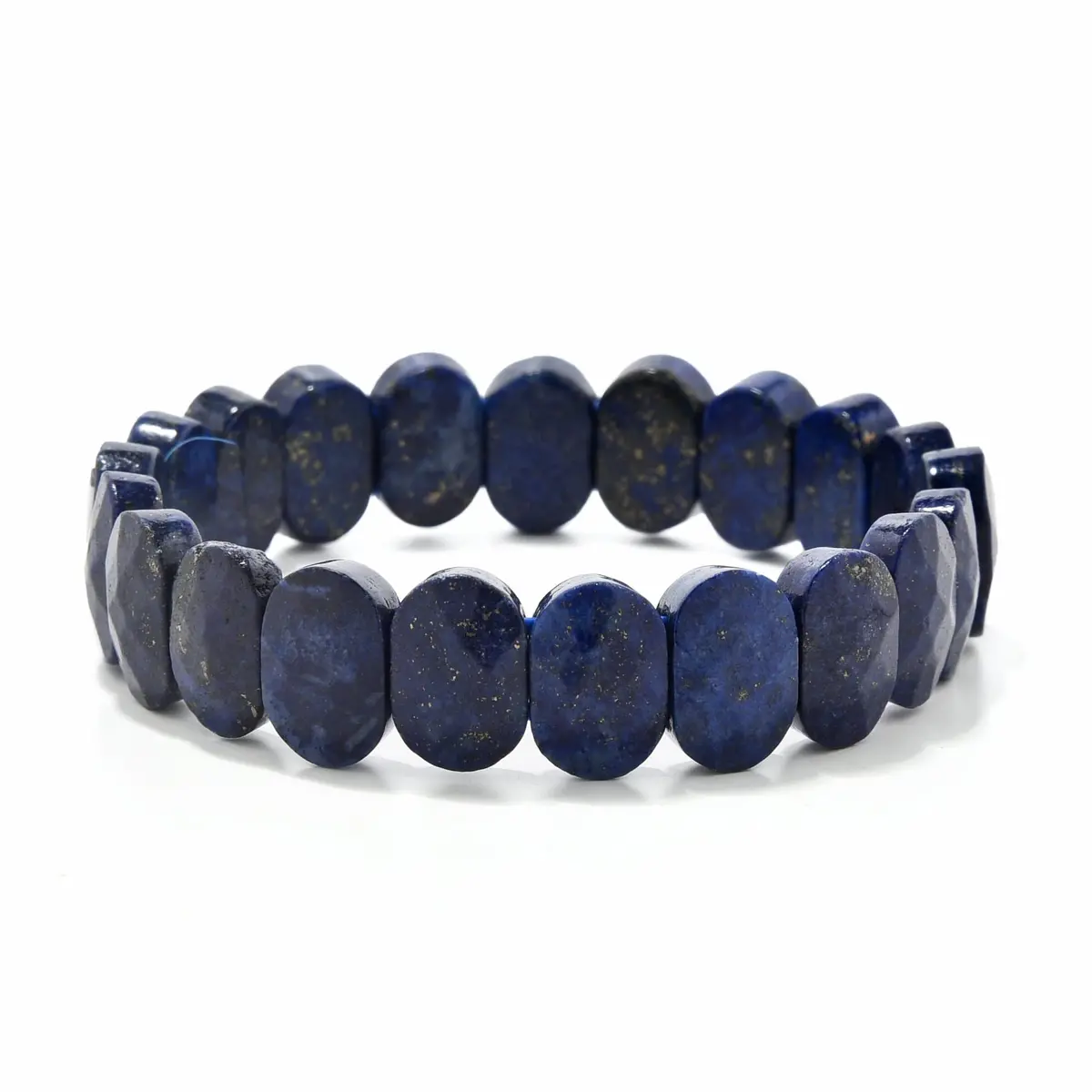 Lapis Lazuli Natural Gemstone 14Mm Beads Elastic Bracelet 1