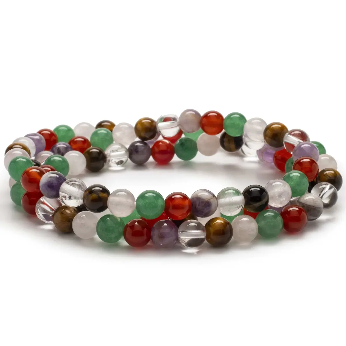 Multi-Gemstone 6Mm Bead Triple Wrap Elastic Bracelet And Necklace 1