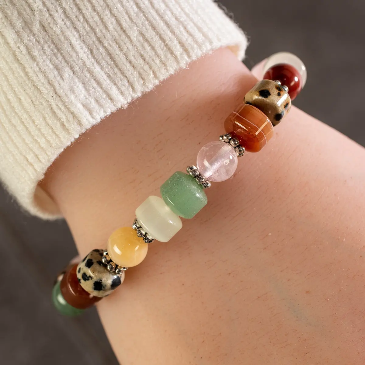 Multi-Gemstone Bead Braceletwith Crystal Accent Beads 1
