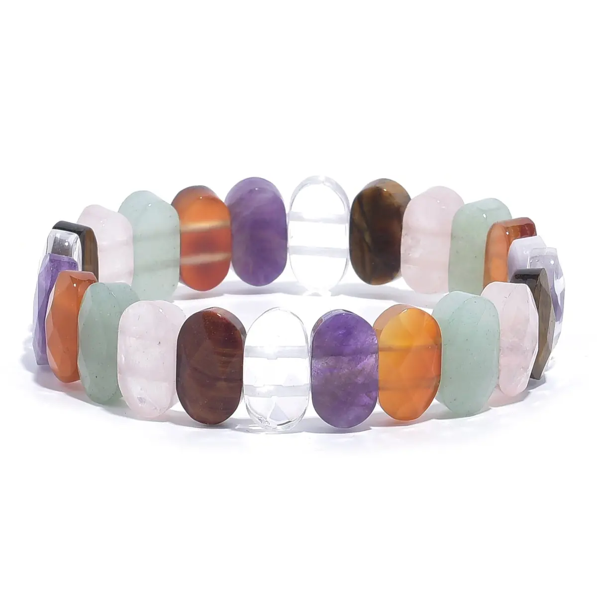Multi Gemstone Oval & Faceted Natural Gemstone Elastic Bracelet 1