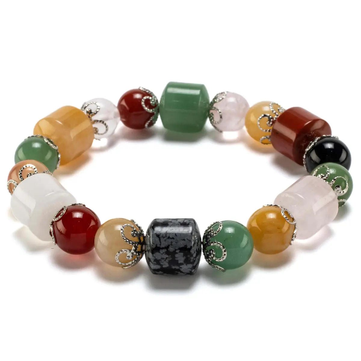 Multi Gemstone With Flower Design Accents Elastic Bracelet 1