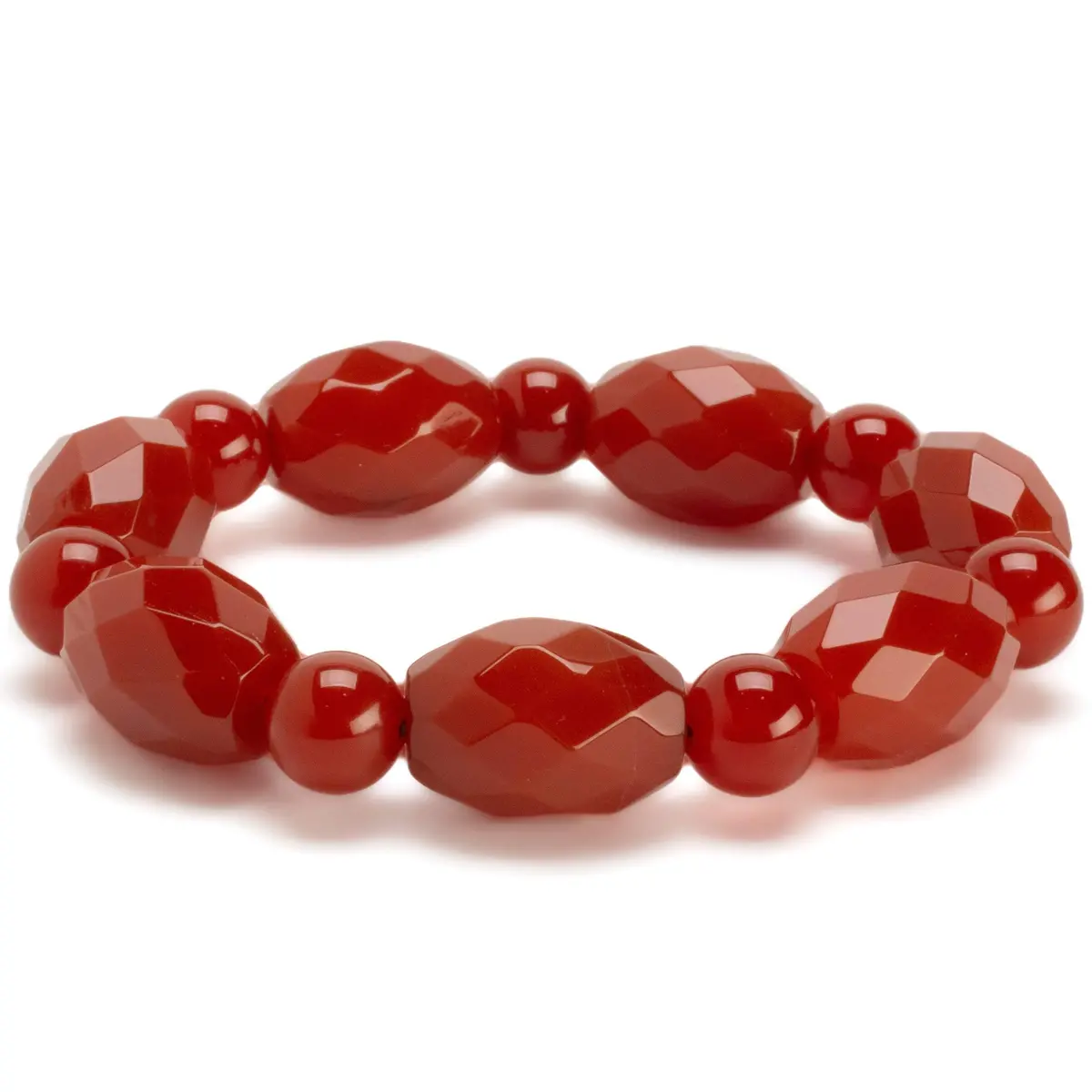 Natural Carnelian Faceted Oval & Round Bead Gemstone Elastic Bracelet 1