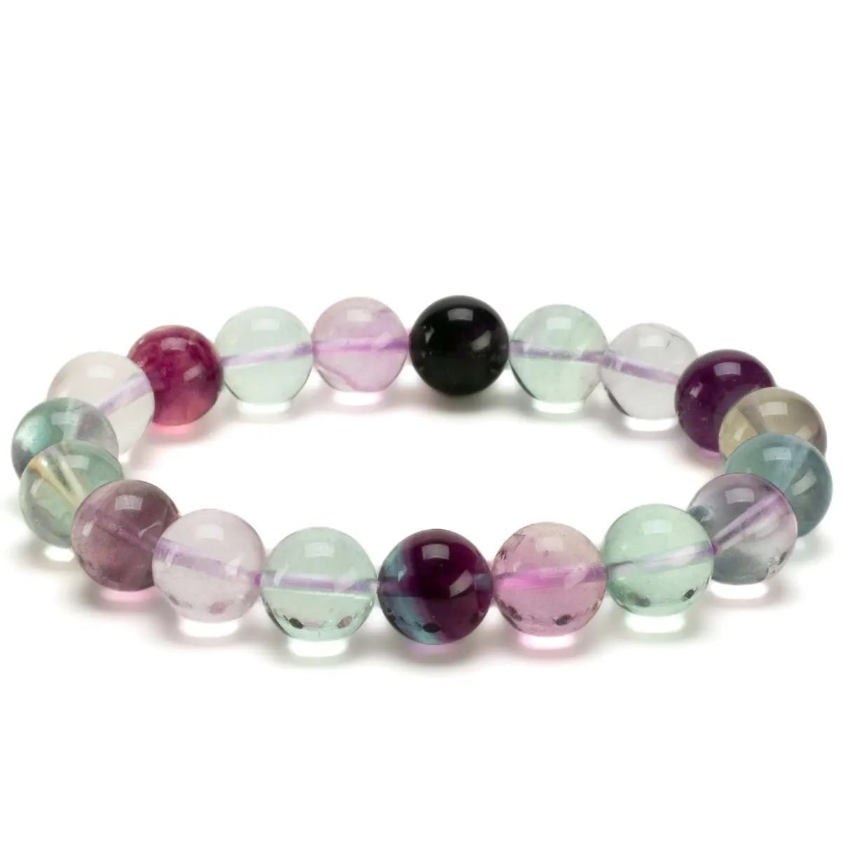 Natural Fluorite 10Mm Bead Gemstone Elastic Bracelet 1