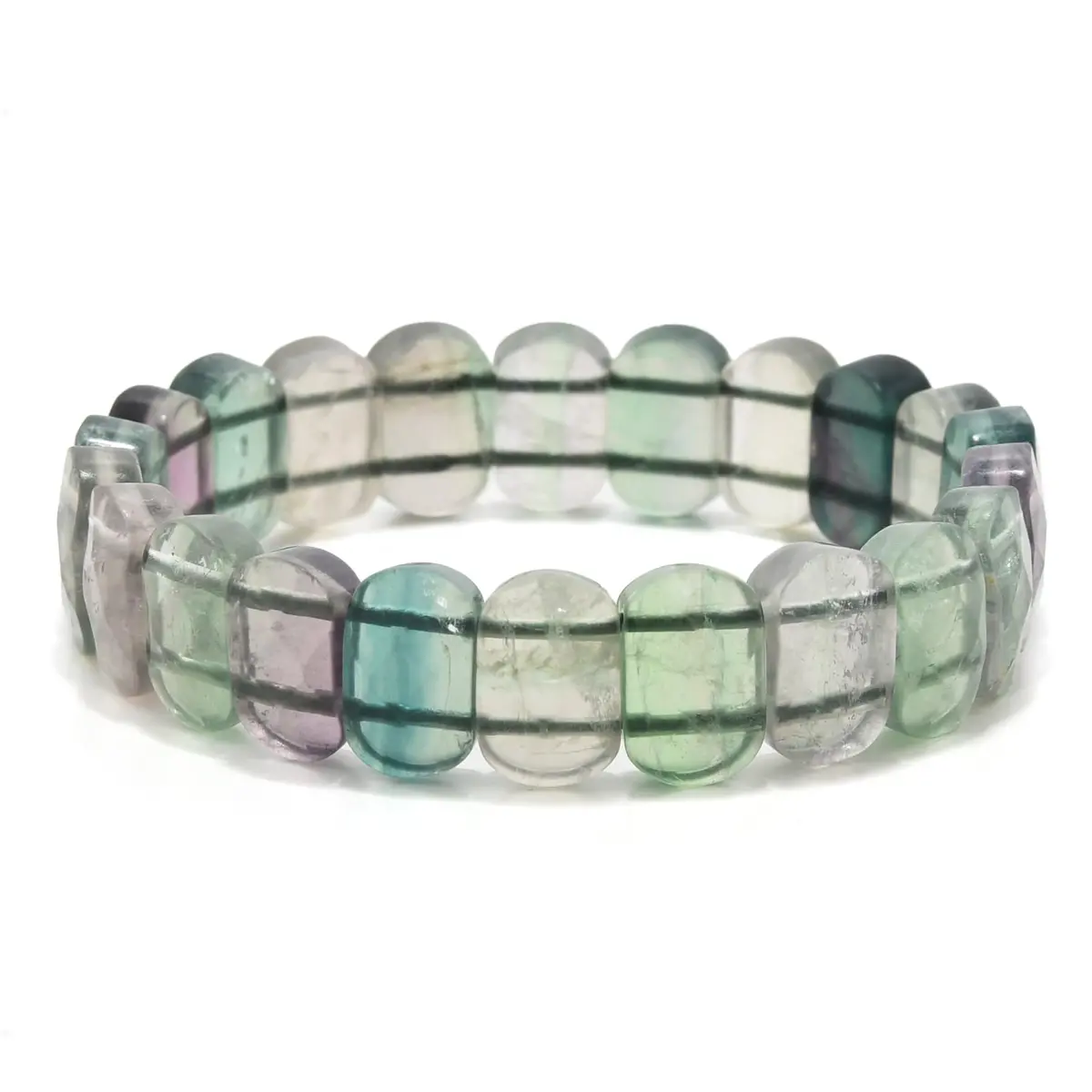 Natural Fluorite 14Mm Beads Gemstone Elastic Bracelet 1