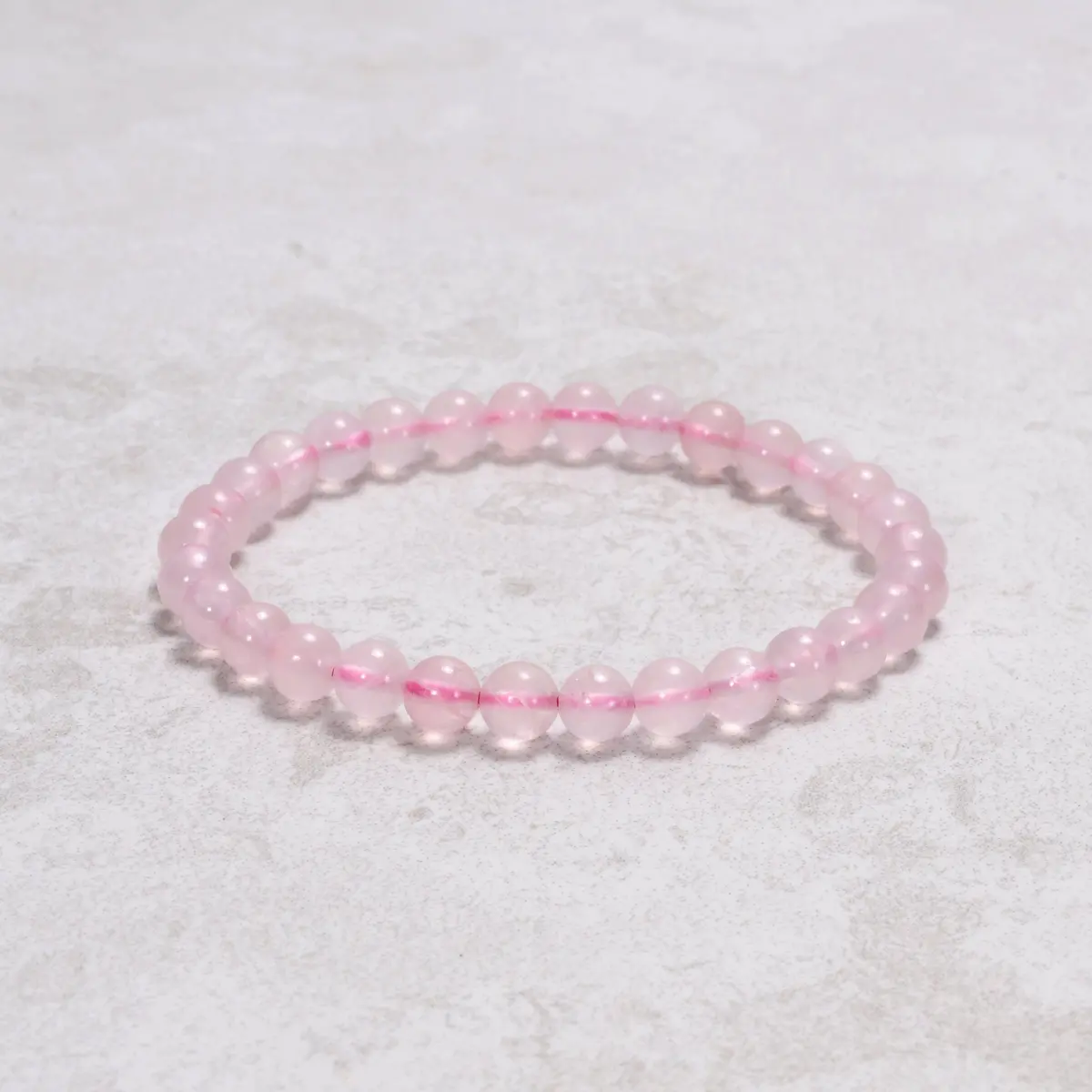 Natural Rose Quartz 6Mm Gemstone Bead Elastic Bracelet 1