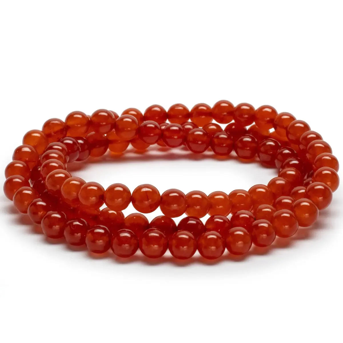 Orange Agate 6Mm Gemstone Bead Triple Wrap Elastic Gemstone Bracelet 1